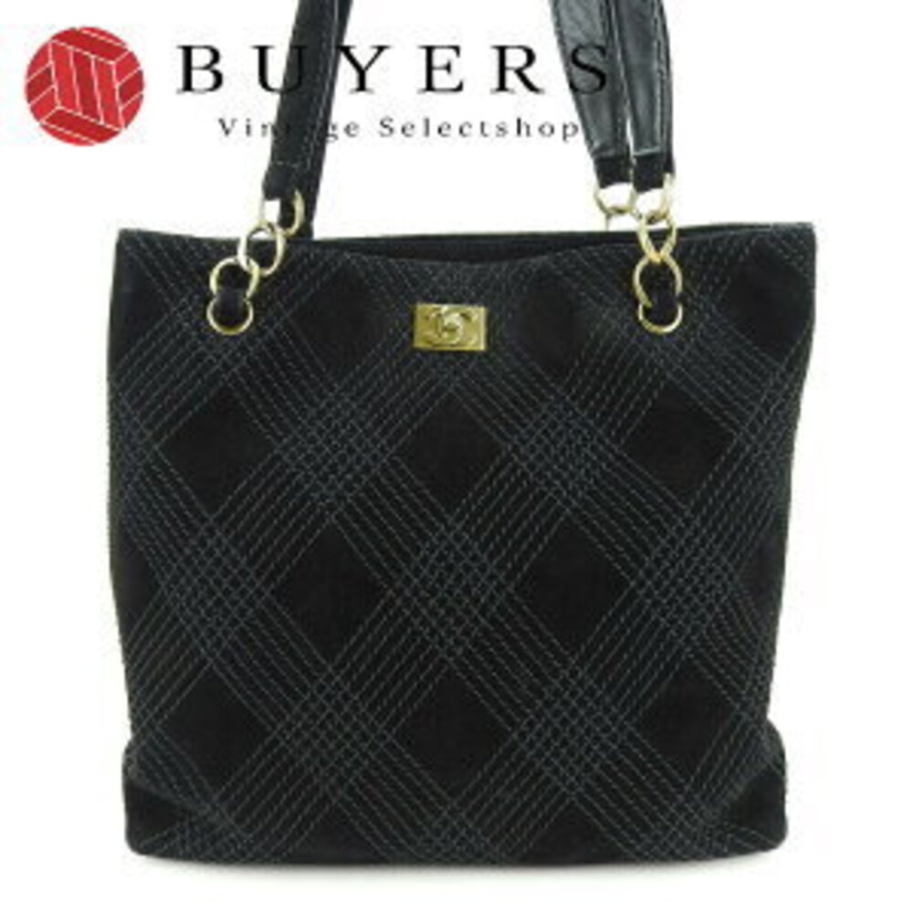 Chanel tote bag wild stitch suede black Coco logo chain pouch